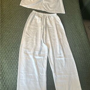 Silk / Saten White Two-Piece Pajama/ Lounge Set